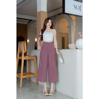 ️กางเกงขากระบอกใหญ่เอวสูง 7ส่วน️ ซิปหน้า ผ้าเปเป้ (S-3XL) ยาว33-34"
