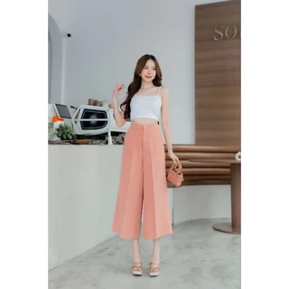 ️กางเกงขากระบอกใหญ่เอวสูง 7ส่วน️ ซิปหน้า ผ้าเปเป้ (S-3XL) ยาว33-34"