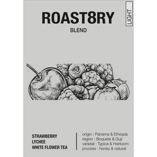 เมล็ดกาแฟคั่วอ่อน Roast8ry blend โทน Strawberry & Lychee สำหรับ Filter coffee