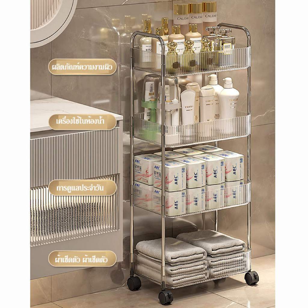 รถเข็นเก็บของโปร่งใส ขนาดเล็ก ชั้นวางขนม+เครื่องสำอาง มีล้อเลื่อน 2-3ชั้น เคลื่อนย้ายสะดวก วัสดุพลาสติกอะคริลิก แฮนด์จับ - รูปที่ 2