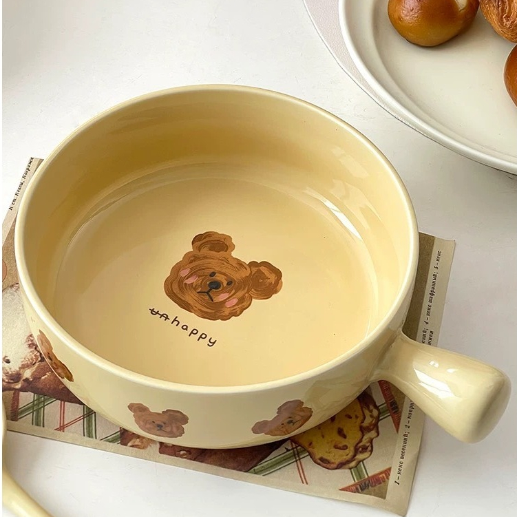 🏷️[Home] ♡ จานเซรามิค 𝗕𝗲𝗮𝗿 จานหมี 🐻 ชามหมี จานใส่อเนกประสงค์  สไตล์เกาหลี เข้าเตาไมโคเวฟได้ ♡  ชามสลัด - รูปที่ 2