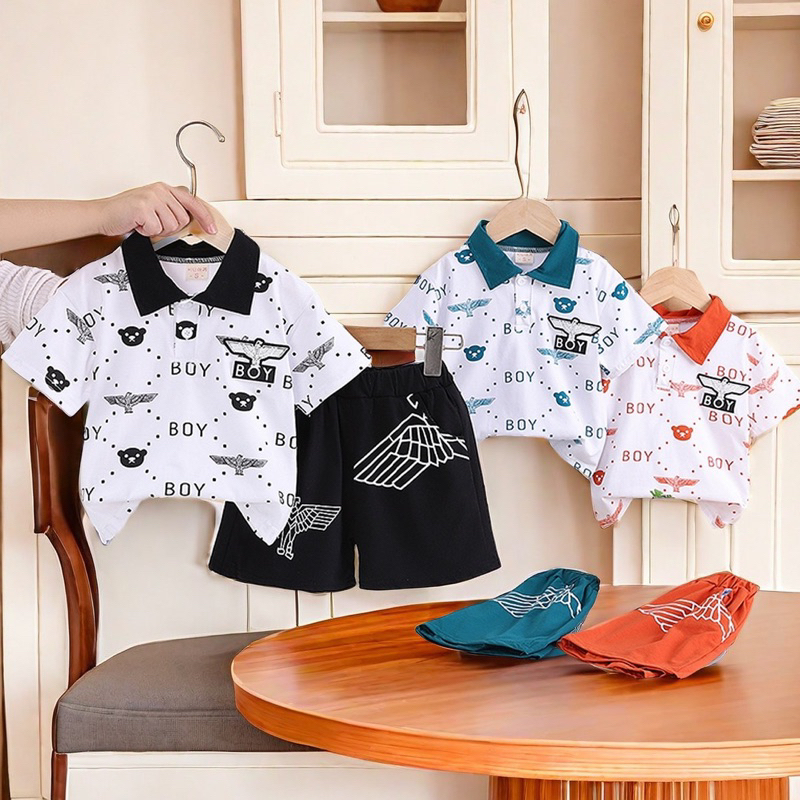 ชุดเซ็ตเด็กผู้ชาย1-5ขวบ เสื้อยืดลายBOYพร้อมกางเกง สีสันสดใส ใส่สบาย ดีไซน์ทันสมัย
