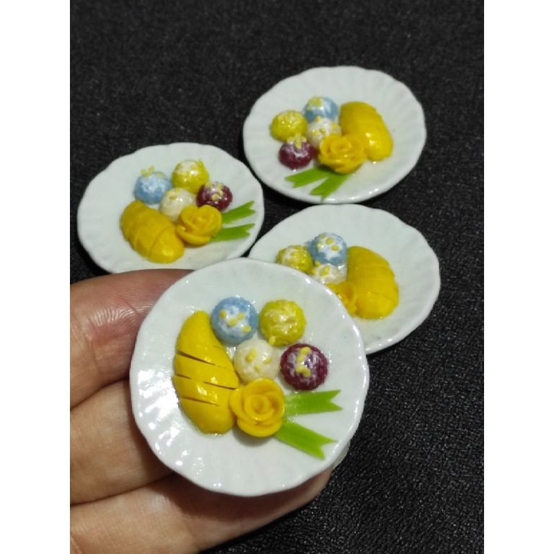 ข้าวเหนียวมะม่วงจิ๋ว อาหารจิ๋ว ของจิ๋ว ของตกแต่งบ้านตุ๊กตา