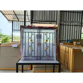หน้าต่างบานเลื่อน 2 ช่องพร้อมเหล็กดัด[แนวตั้ง](สีอบPowder Coat)109x120cm.[ถูกสวยดีมีคุณภาพ][ล็อกซ้าย-ขวา][สินค้าคุณภาพ]