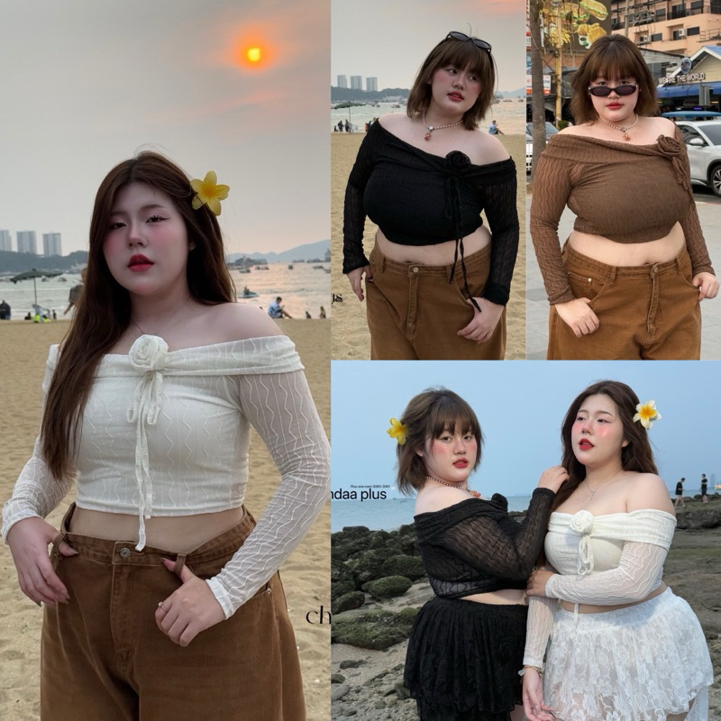 ✅เข้าเพิ่ม พร้อมส่งค่า /LD/ เสื้อปาดไหล่ สาวอวบ แต่งดอกไม้อก ผ้าลูกไม้ลายน้ำ นิ่มยืด หวานอมเปรี้ยว ซัมเมอร์มาก #พลัสไซส์