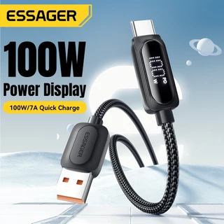 Essager สายเคเบิล USB Type C ถึง Type C 60W 100W 5A พร้อมจอแสดงผล LED ชาร์จเร็ว ถ่ายโอนข้อมูล 480Mbps สายเคเบิล C ถึง C