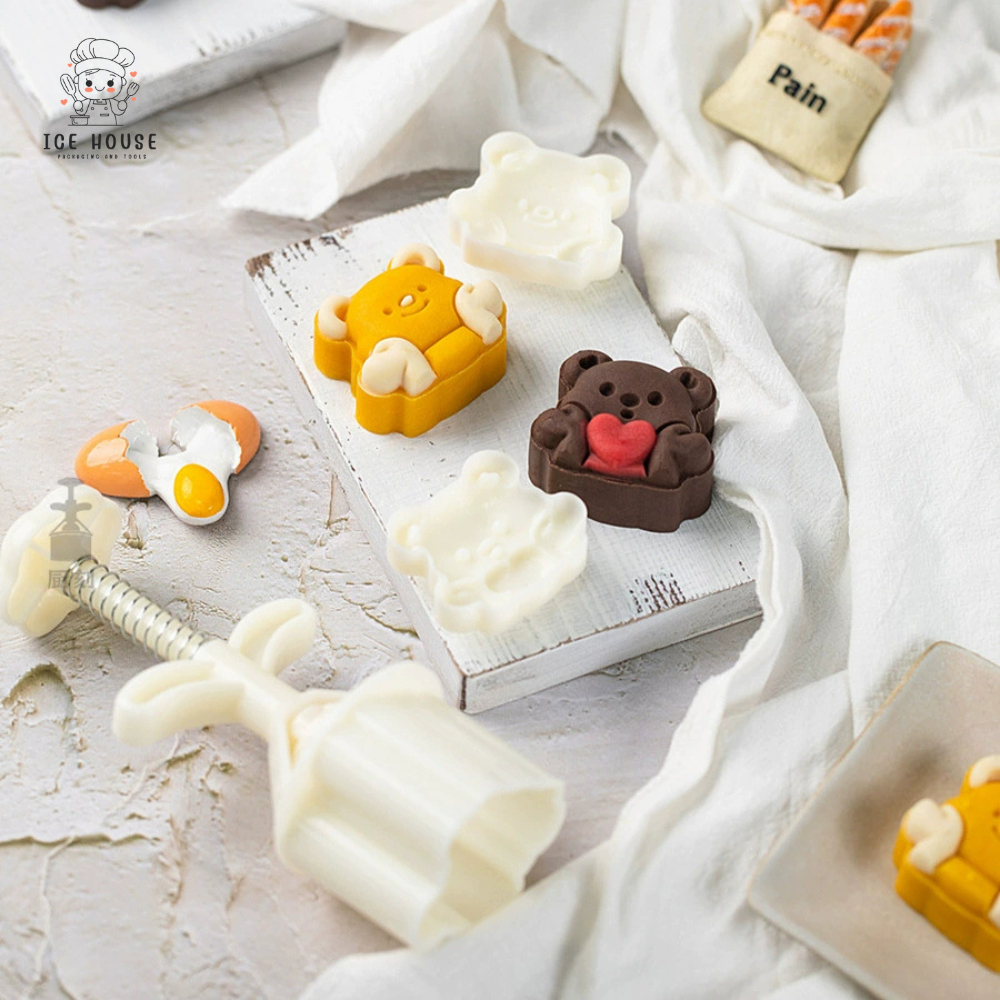 พิมพ์กดขนมไหว้พระจันทร์ ลายหมีน่ารัก ขนาด 50 กรัม 2 ลาย ใช้กับขนม คุกกี้ พายสับปะรด อาลัว สัมปันนี - รูปที่ 2