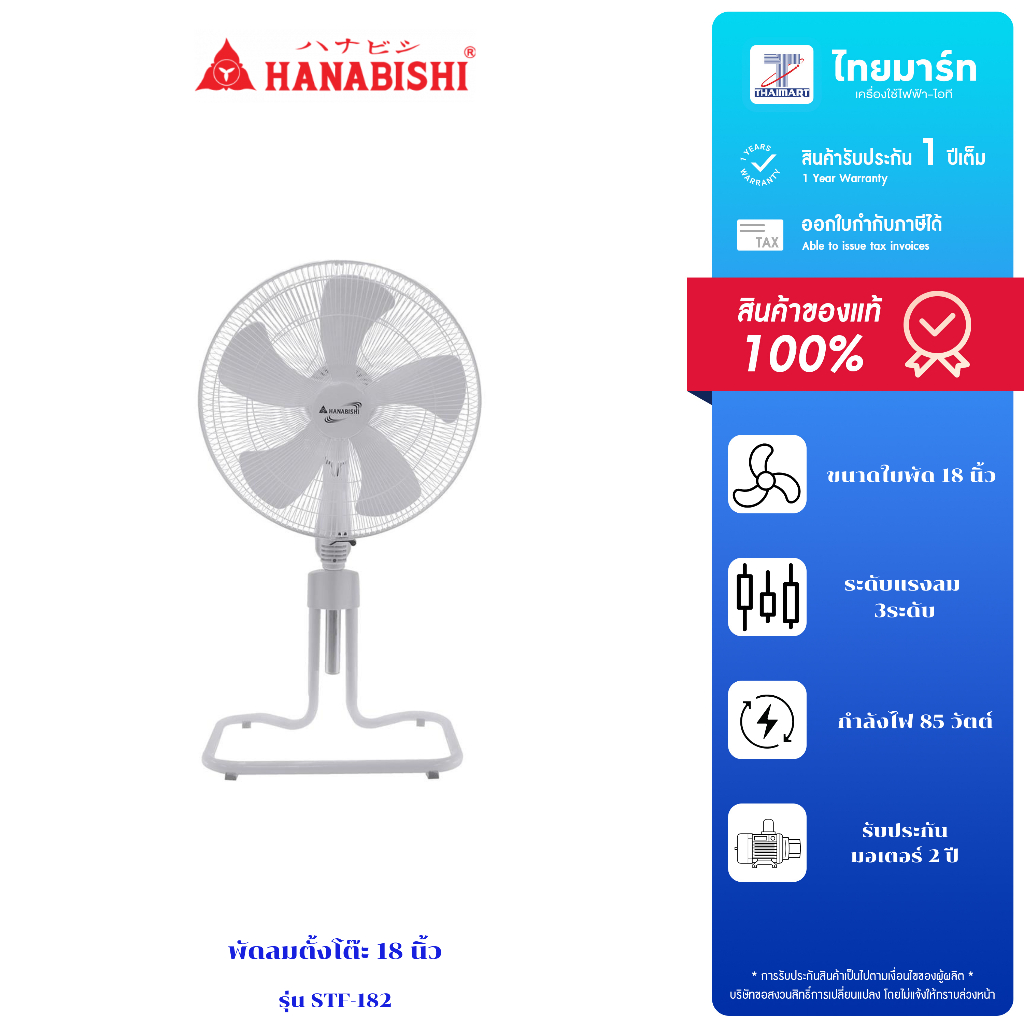 พัดลมอุตสาหกรรม 18 นิ้ว HANABISHI รุ่น STF-182 รับประกันสินค้า 1 ปี