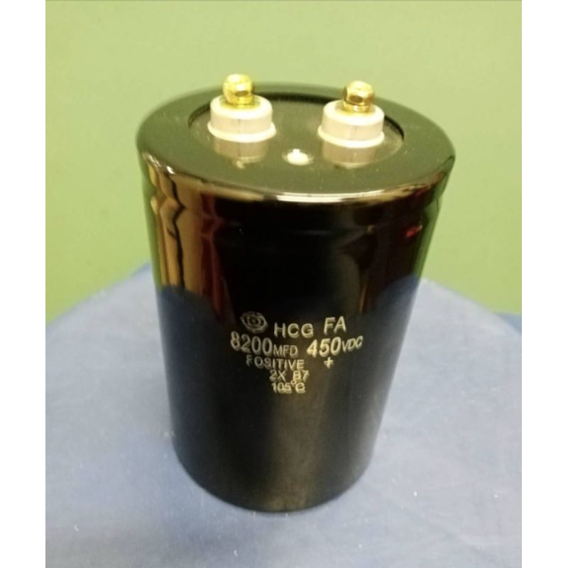 คาปาซิเตอร์ 8200 uf 450VDC + - 20%,ขนาด 13X8.5 Cm C 8200 uf 450 VDC ของไหม่ของแท้(วัดค่าได้ทุกตัว)ถู