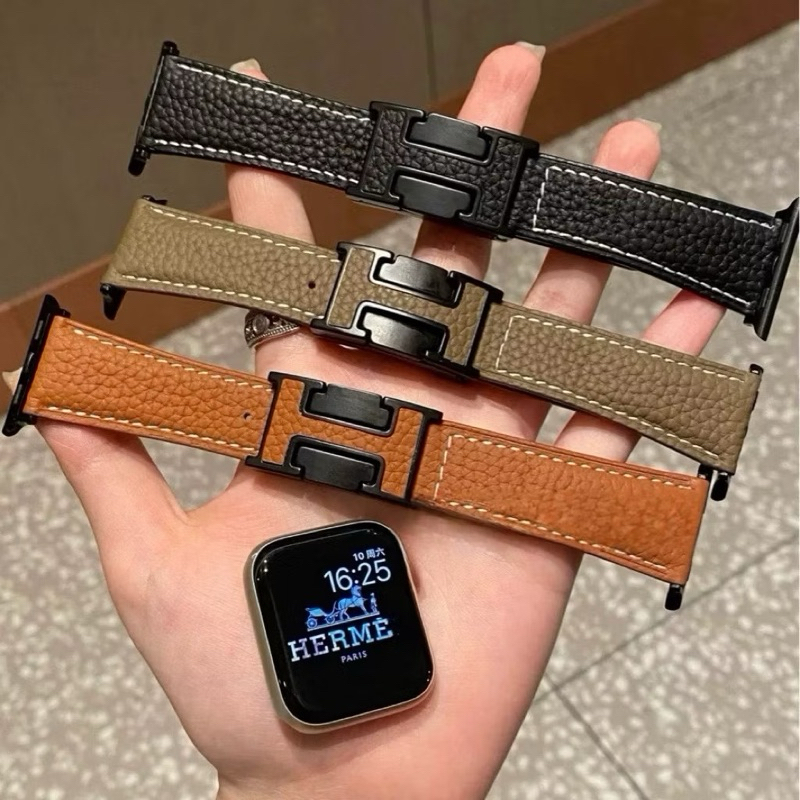สายนาฬิกา Smartwatch สายหนังตัวล็อคH พรีเมี่ยม สายนาฬิกาแฟชั่น ขนาด 38/40/41/(S10)42mm 42/44/45/46/49mm