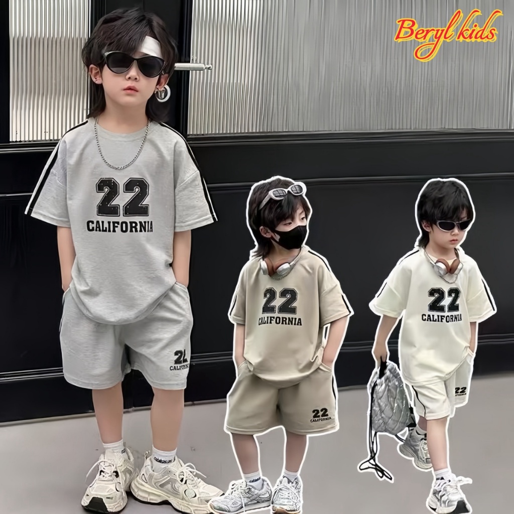 Beryl kids🌸ชุดสูทเด็กผู้ชาย🎀ชุดแขนสั้นลําลองฤดูร้อน ใส่สบายหล่อๆ เสื้อผ้ากีฬากางเกงขาสั้น สไตล์เกาหลี แฟชั่น