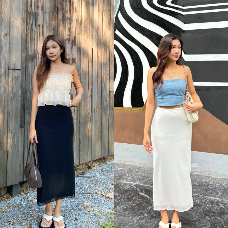 cara skirt  กระโปรงยาว ผ้าสองชั้น