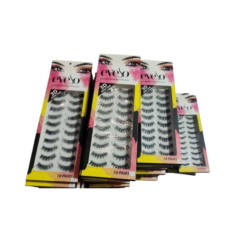 eveso 3D ขนตาปลอมจากขนมิ้งค์(10คู่) ใช้เพื่อติด ตกแต่งดวงตา เพื่อความสวยงาม ขายยกแพ็ค