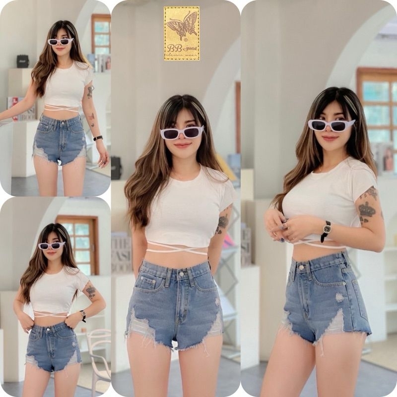 NY6 กางเกงยีนส์ขาสั้น ริ้วเล็ก ริ้วใหญ่ ผ้าไม่ยืด BB Jeans สั้นสุด ว๊าววว!! ความแซ่บ 🔥