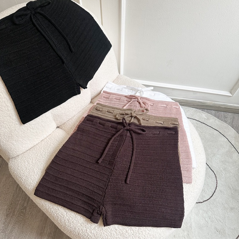 BENAA KNIIT SHORTS กางเกงขาสั้น ไหมพรหมผูกเอวรับซัมเมอร์🍒พร้อมส่ง - รูปที่ 3