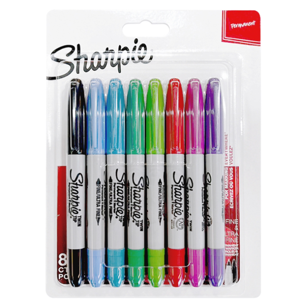 Sharpie ปากกาชาร์ปี้ 2 หัว *แพ็ค 8 ด้าม* ปากกามาร์คเกอร์ เอนกประสงค์ Permanent Marker Twin Tip (2 in 1) 8 CT ราคา ถูกที่สุด ดีลบีเคเค แกลเลอรีภาพที่ 2