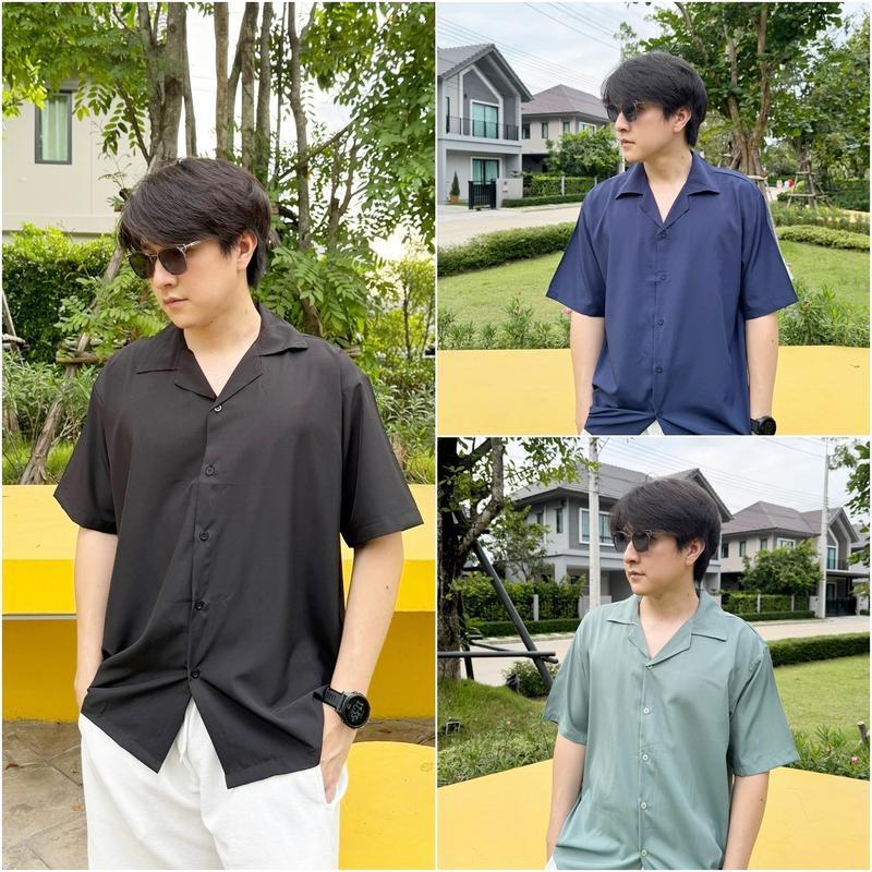 เสื้อเชิ้ตเกาหลีแขนสั้น สีพื้น ผ้านิ่มนุ่มใส่สบาย ผู้ชาย Clothing Man