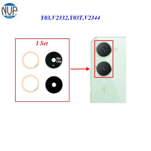 ชุดกระจกเลนส์กล้อง Vivo Y03,V2332,Y03T,V2344,Y18,V2333(1 Set)