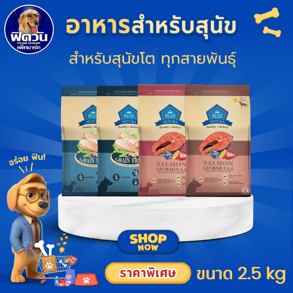 BUZZ NETURE HOLISTIC GRAIN FREE CHICKEN ADULT อาหารเม็ด สำหรับสุนัขโตพันธุ์กลาง-ใหญ่ สูตรเนื้อไก่ ขนาด 2.5 กิโลกรัม