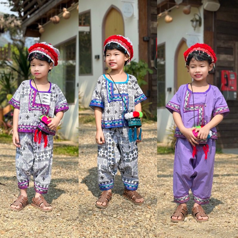 ชุดเด็กดอยผู้ชายSet02 เซ็ตเสื้อ+กางเกง(มีไซส์เด็ก1-10ปี) เสื้อพื้นเมืองเด็กผู้ชาย รุ่นเเต่งเเทป