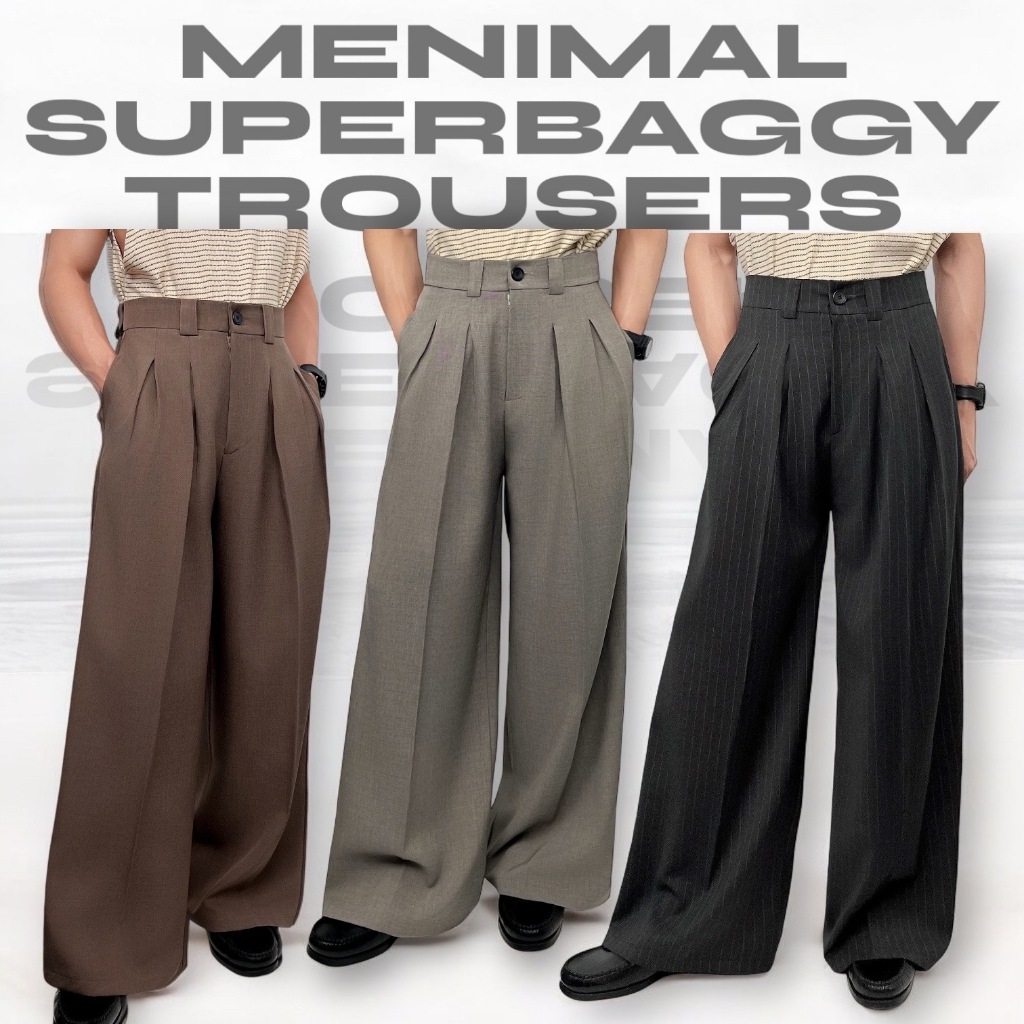 MENIMAL SUPER BAGGY TROUSERS กางเกงสแล็คกระบอกใหญ่ กางเกงขายาวผู้ชาย ทรงหลวม UNISEX️ striped pants