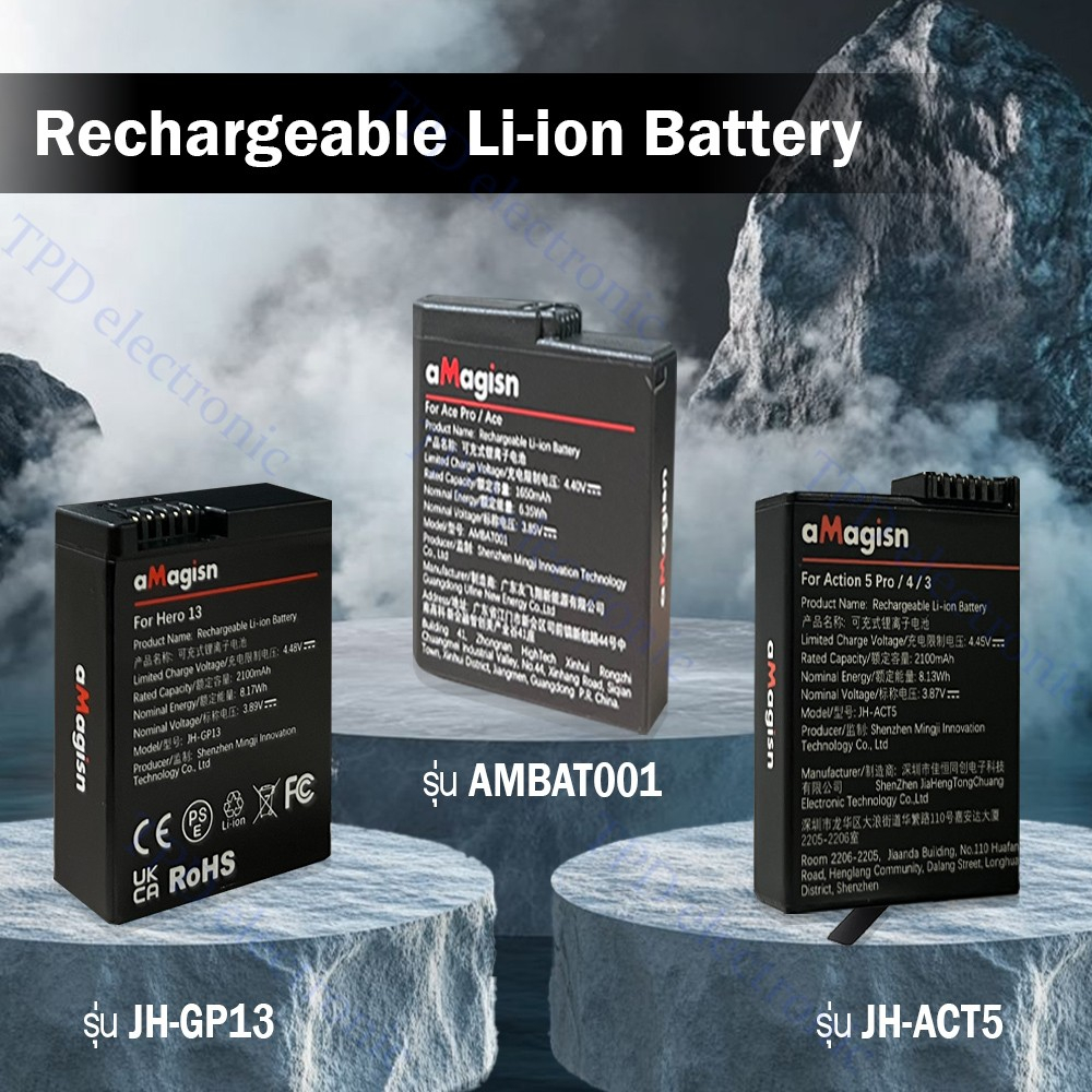 aMagisn Rechargeable Li-ion Battery สำหรับAction 5 Pro / 4 / 3 /gopro 13 แบตเตอรี่อุปกรณ์เสริมอายุการใช้งานยาวนาน