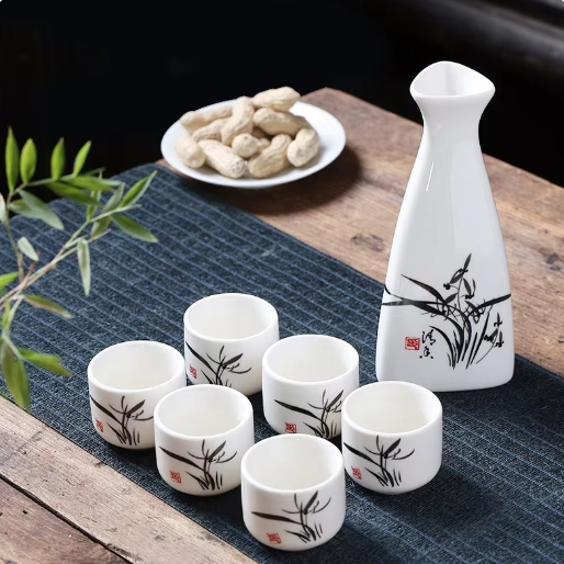 จอกญี่ปุ่น เซตขวดสาเกญี่ปุ่น ขวดสาเกเซรามิค พร้อมจอก6ใบ ขวดสาเก200ml