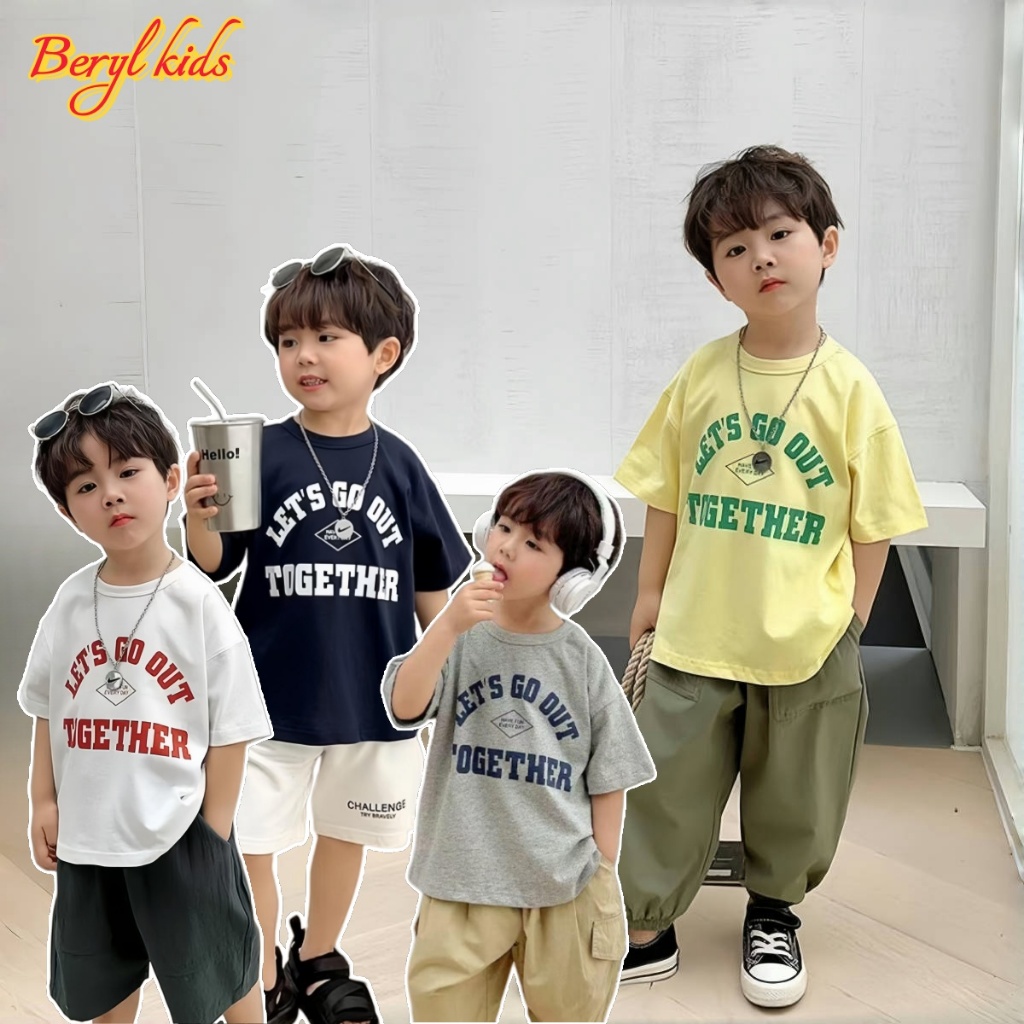 Beryl kids🌸เสื้อยืดแขนสั้นเด็กผู้ชาย🎀เสื้อผ้าเด็กคอกลมแฟชั่น พิมพ์ตัวอักษร เสื้อลำลองฤดูร้อนรุ่นใหม่ อินเทรนด์