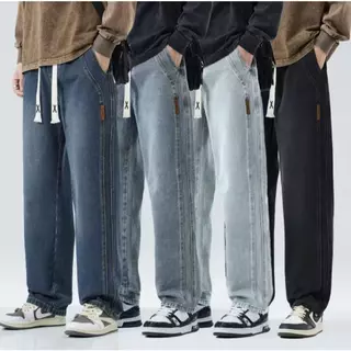 M-5XL กางเกงยีนส์ผู้ชายกระบอก เกาหลี แฟชั่น วินเทจ ทรงหลวม สแลคกางเกงขา ยาวผู้ชาย