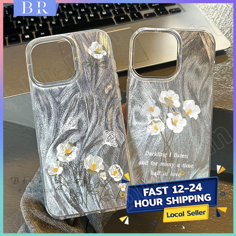 For iPhone 11 13 Lilies เคส ไอโฟน เลเซอร์โฮโลแกรมหรูหราขนสีเงิน TPU For iPhone 15 14 12 Pro Max 11 XR X XS Max 7 8 PLUS