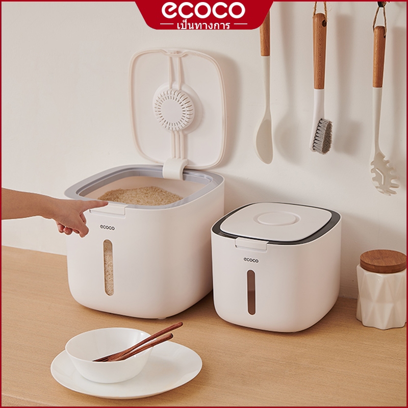 ecoco กล่องเก็บข้าวสาร พร้อมถ้วยตวง ความจุ 5 กก.และ 10 กก. ถังเก็บข้าวสาร กล่องเก็บอาหารแห้ง รุ่น E2005/E2029