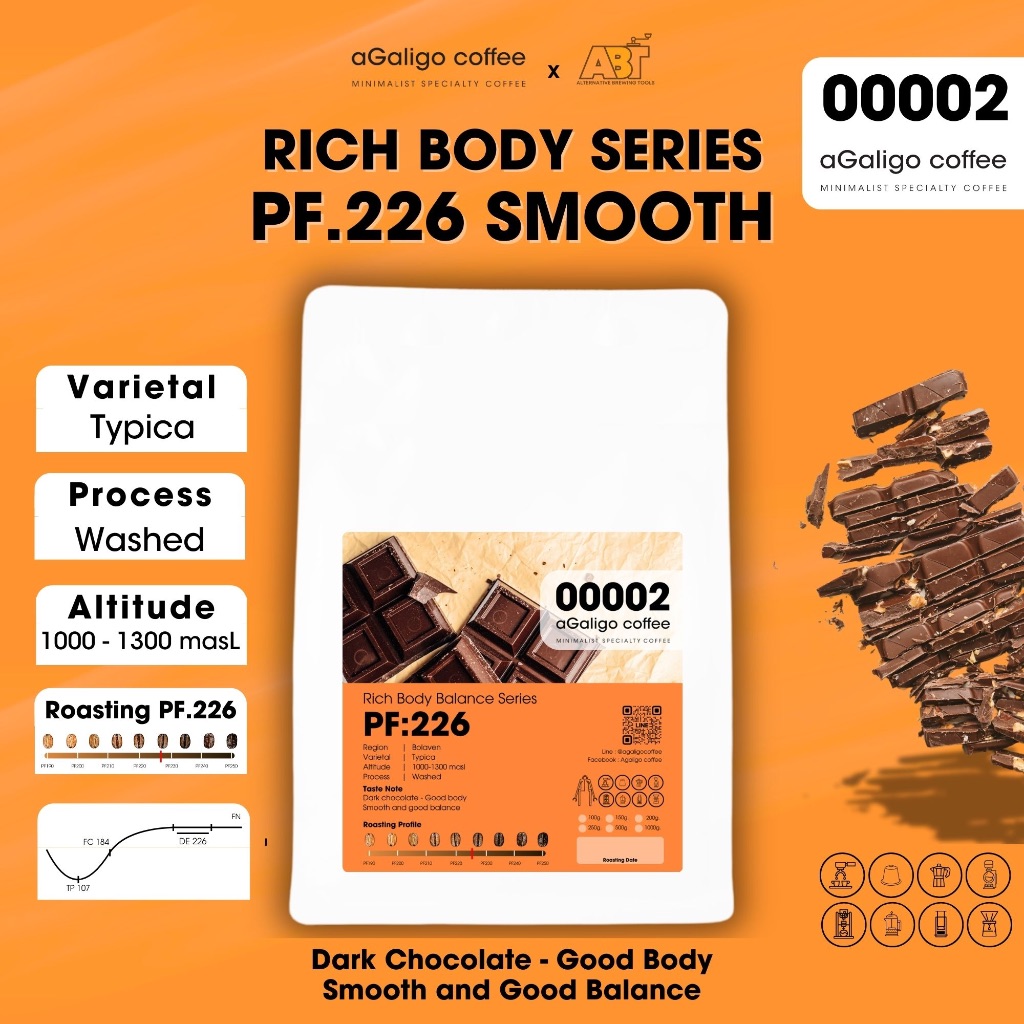 Agaligo coffee Roaster PF.226 เมล็ดกาแฟ Rich Body Balance Soft Body (เกรดพรีเมี่ยม) House Blend