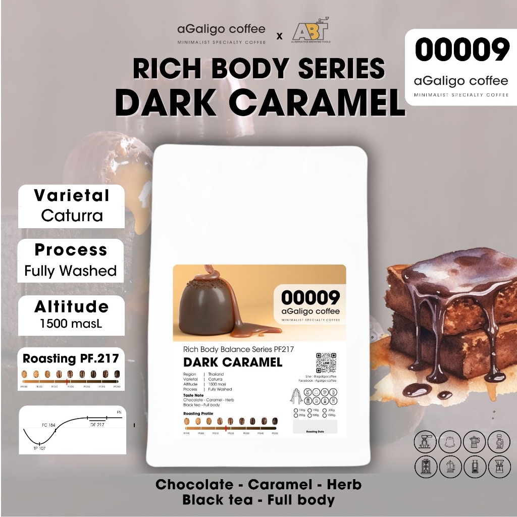 Agaligo coffee Roaster PF.217 เมล็ดกาแฟ Dark Caramel (เกรดพรีเมี่ยม) Thailand