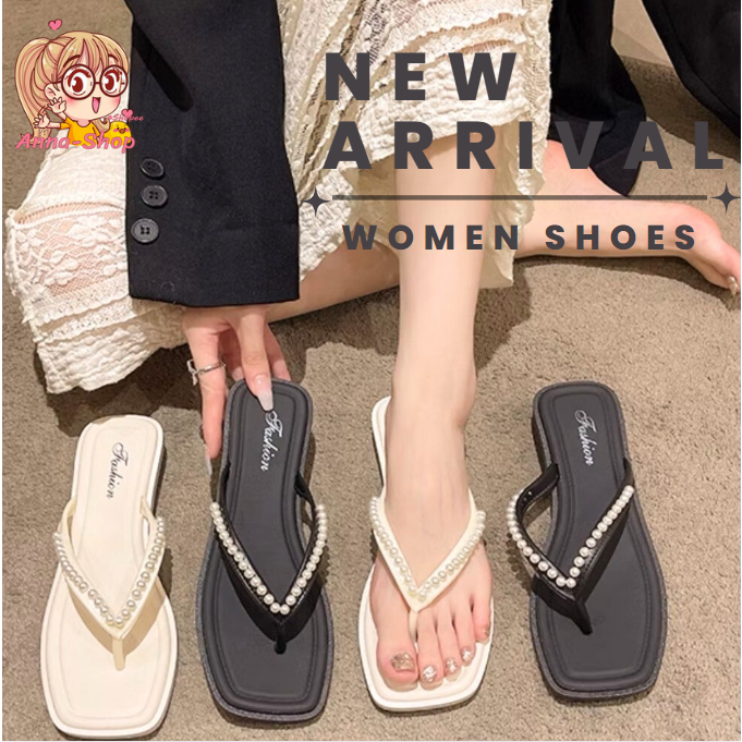 Anna shop รองเท้าแตะแฟชั่น ตกแต่งด้วยไข่มุข  รองเท้าแตะสไตล์เกาหลี พร้อมส่ง T320