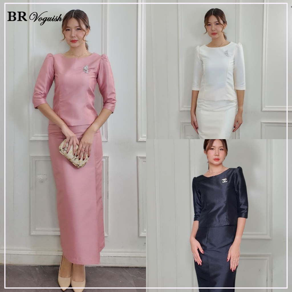 เซตเสื้อไหมแขนสามส่วน+ผ้าถุงไหมสำเร็จรูป BRVoguish (ถ้าเสื้อกับผ้าถุง ต่างไซซ์แจ้งแอดมินในช่องแชท)