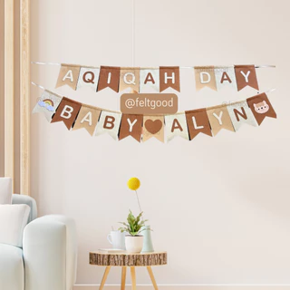ธงเวลคัมเบบี้ welcome baby ธงชื่อ ธงวันเกิด AQIQAH พรอพถ่ายรูป ของขวัญครบรอบ baby shower name banner