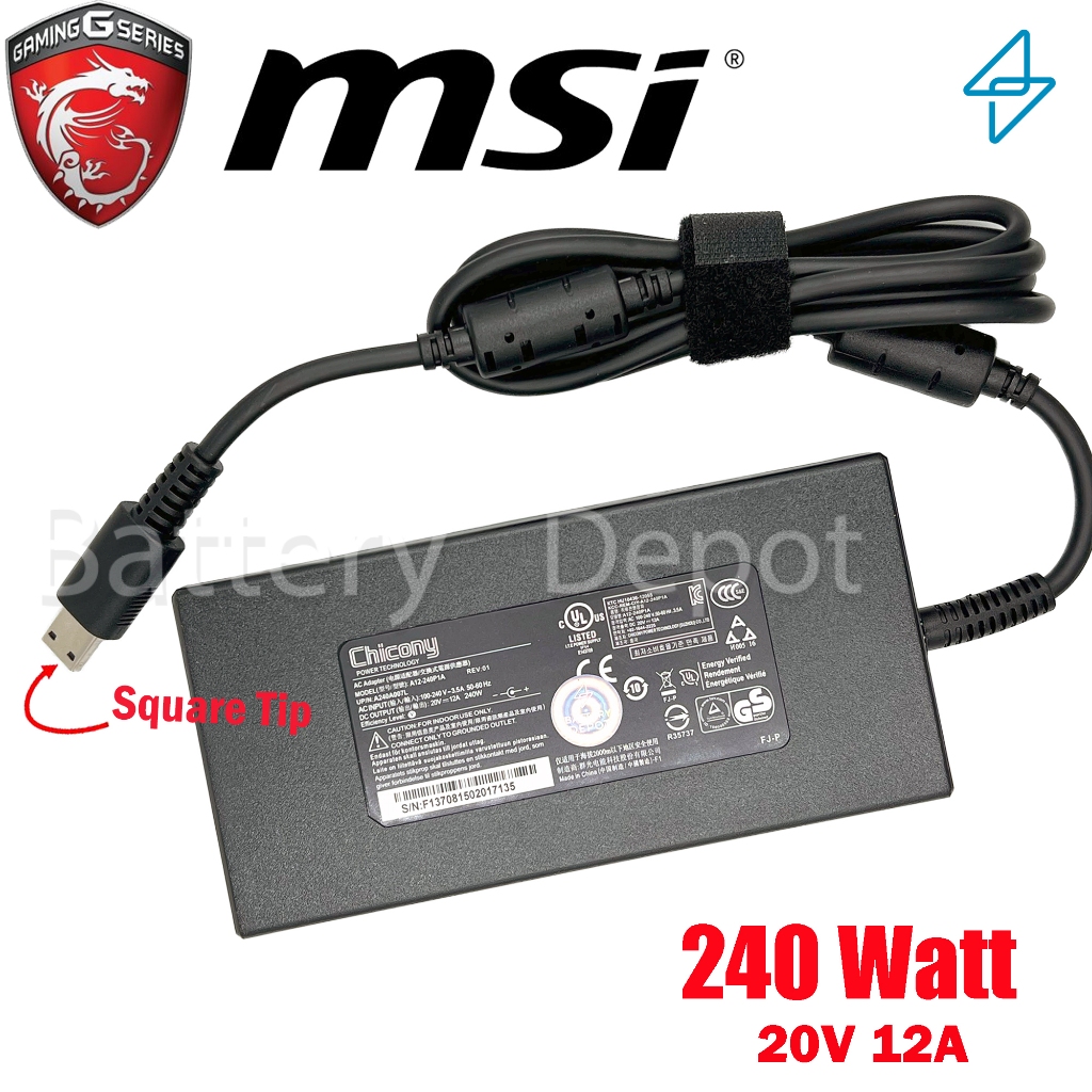 MSI AC Adapter ของแท้ 20V/12A 240W หัวแบบ Jack Square Tip สายชาร์จ MSI เอ็มเอสไอ อะแดปเตอร์