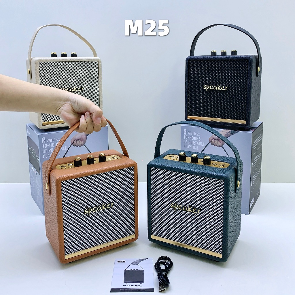 ลำโพงพกพา ใหม่ล่าสุด M25. มีช่องเสียบไมโครโฟน AUX TF BT USB TWS. 20W