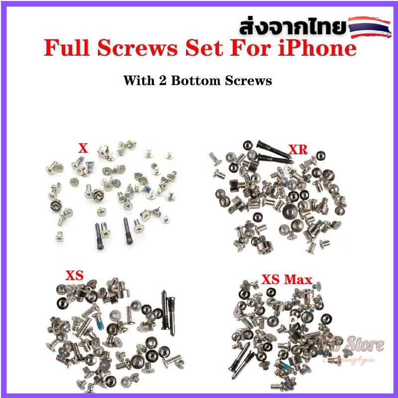 Full Screws Set For iPhone X XR XS Max With 2x Bottom Screws Kit Repair Replacement Parts