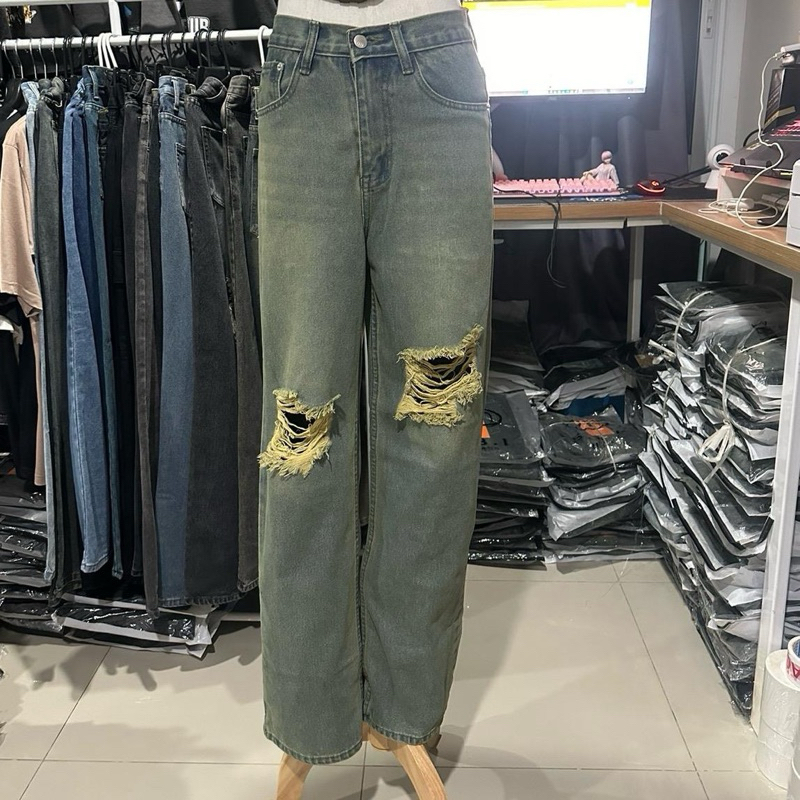 (6690)กางเกงยีนส์ เอวสูง ทรงกระบอกใหญ่ สีดำ-สีสนิมเฝดๆ  ผ้าไม่ยืด Pants (แนะนำลดไซต์ เพราะกางเกงเอวสูงค่ะ) - รูปที่ 5