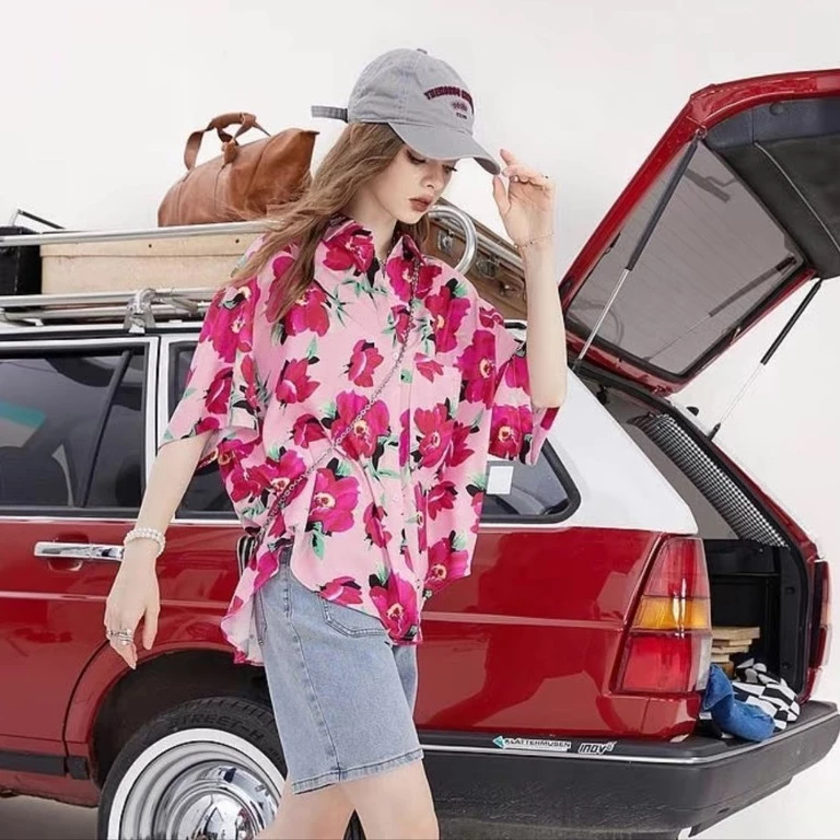 เสื้อเชิ้ตฮาวายแขนสั้น ลายดอก ผ้าไหมอิตาลี thumbnail 5