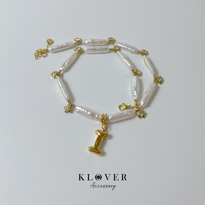 KLOVER : Golden Glow Biwa Pearl Necklace / สร้อยคอไข่มุก x ลูกปัดคริสตัล + จี้ / ไม่ดำ ไม่แพ้