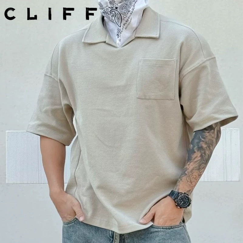 CLIFF เสื้อโปโลผู้ชาย แขนสั้นของผู้ชาย เข้ากับทุกการแต่งกาย สไตล์ฮ่องกง สตรีท แฟชั่นสําหรับผู้ชาย