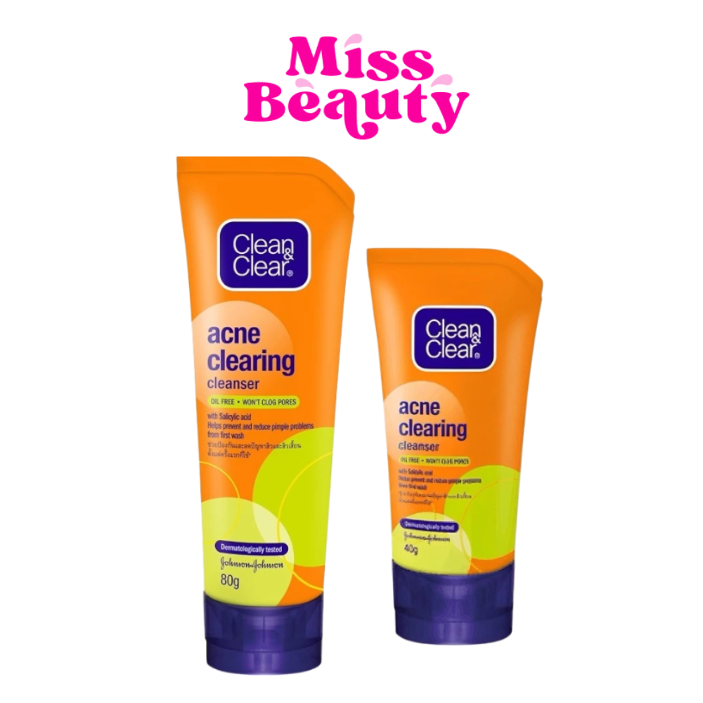 (หลอด) Clean & Clear คลีน แอนด์ เคลียร์ แอคเน่ เคลียริ่ง คลีนเซอร์ 40 / 80 กรัม