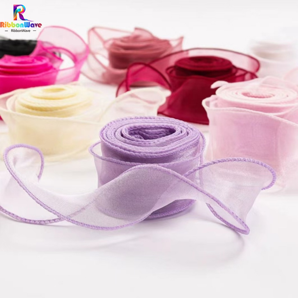 ริบบิ้นผ้าโปร่ง ริบบิ้นคลื่น หน้ากว้าง4cm สําหรับตกแต่งงานแต่งงาน งานวันเกิด - 1