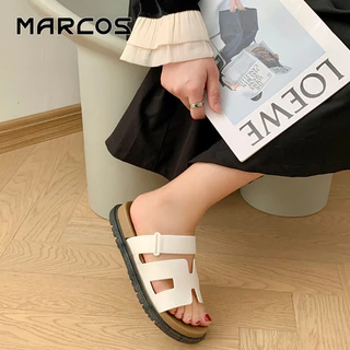 MARCOS รองเท้าแตะผู้หญิง สไตล์คลาสสิก พื้นหนา ใส่สบาย รองเท้าแฟชั่นผู้หญิง ดีไซน์H-ตัว ไม่ถูเท้า รอง เ ทา แตะผู้หญิง
