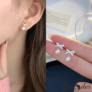 COD-ส่งเร็วจากไทย🎀ต่างหูสตั๊ดแฟชั่นS925 จี้มุกประดับโบว์ ฝรั่งเศส สไตล์หรูหราแสง สำหรับผู้หญิง ไม่ทําให้แพ้ง่าย-Tender