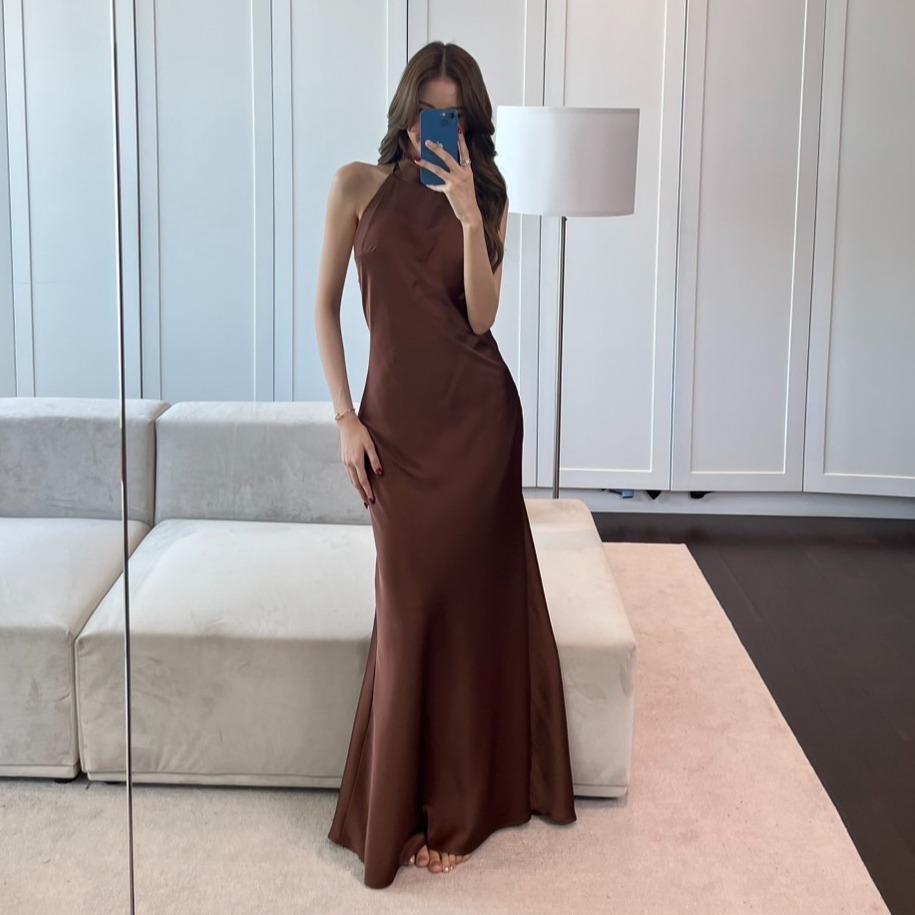 PTD466 Stella Maxi Satin Dressเดรสคล้องคอผ้าซาติน PROMTHONG (มีซับ)