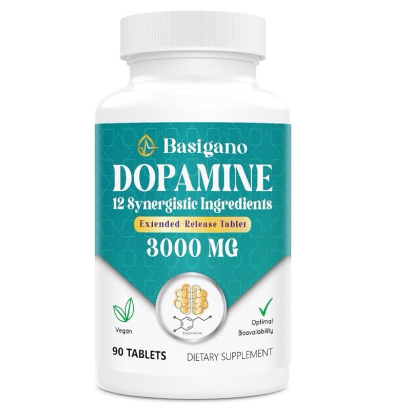 [ BASIGANO ]❇️DOPAMINE - บำรุงสมอง เพื่อเพิ่มพลังงาน สมาธิ แรงจูงใจ ผ่อนคลายความเครียด ( 90 เม็ด )