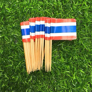 ธงไม้จิ้มฟัน แพ็ค100 ชิ้น ธงชาติ ธงปักอาหาร ธงค็อกเทล ธงประจำชาติ ธงตกแต่งอาหาร ขนาดไม้ 6.5cm ขนาดธง3.5x2.5cm